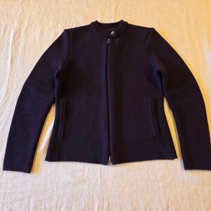 Etcetera Womens 100% Wool Full Zip Mock Neck Cardigan Jacket Purple Size S